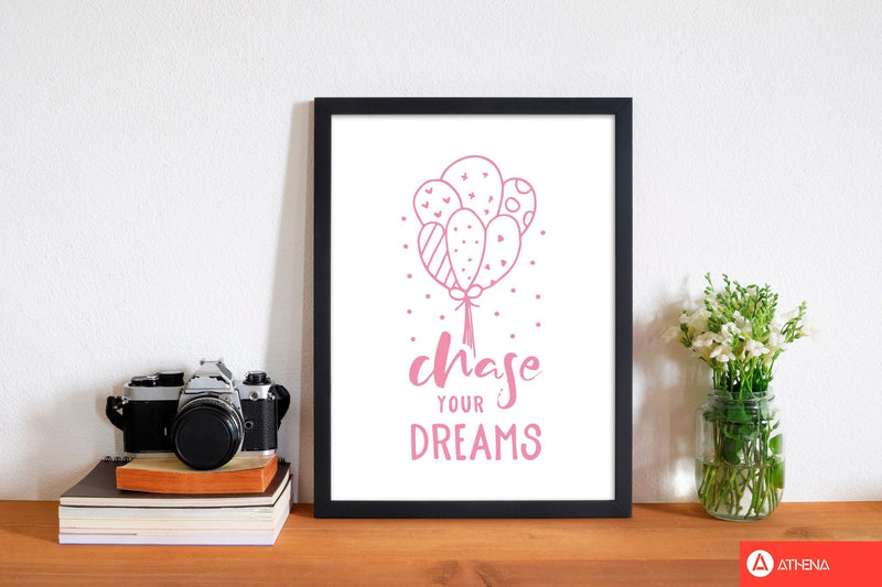 Chase your dreams pink modern fine art print, framed typography wall art