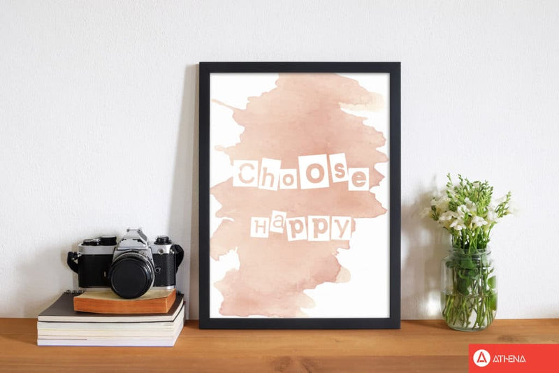 Choose happy peach watercolour modern fine art print