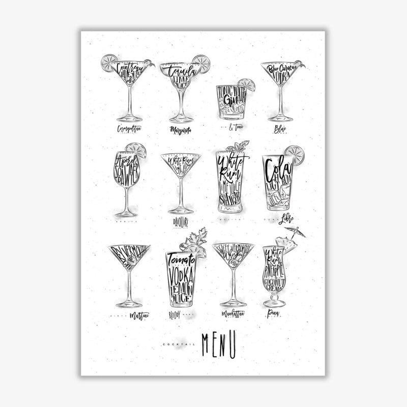 Cocktails menu modern fine art print, framed kitchen wall art