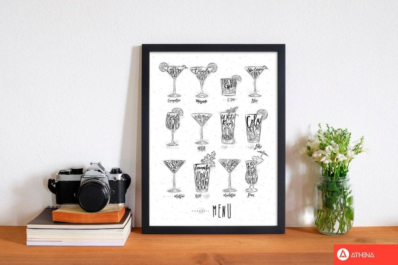 Cocktails menu modern fine art print, framed kitchen wall art