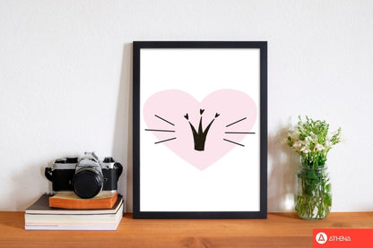 Crown with pink heart modern fine art print, framed childrens nursey wall art poster
