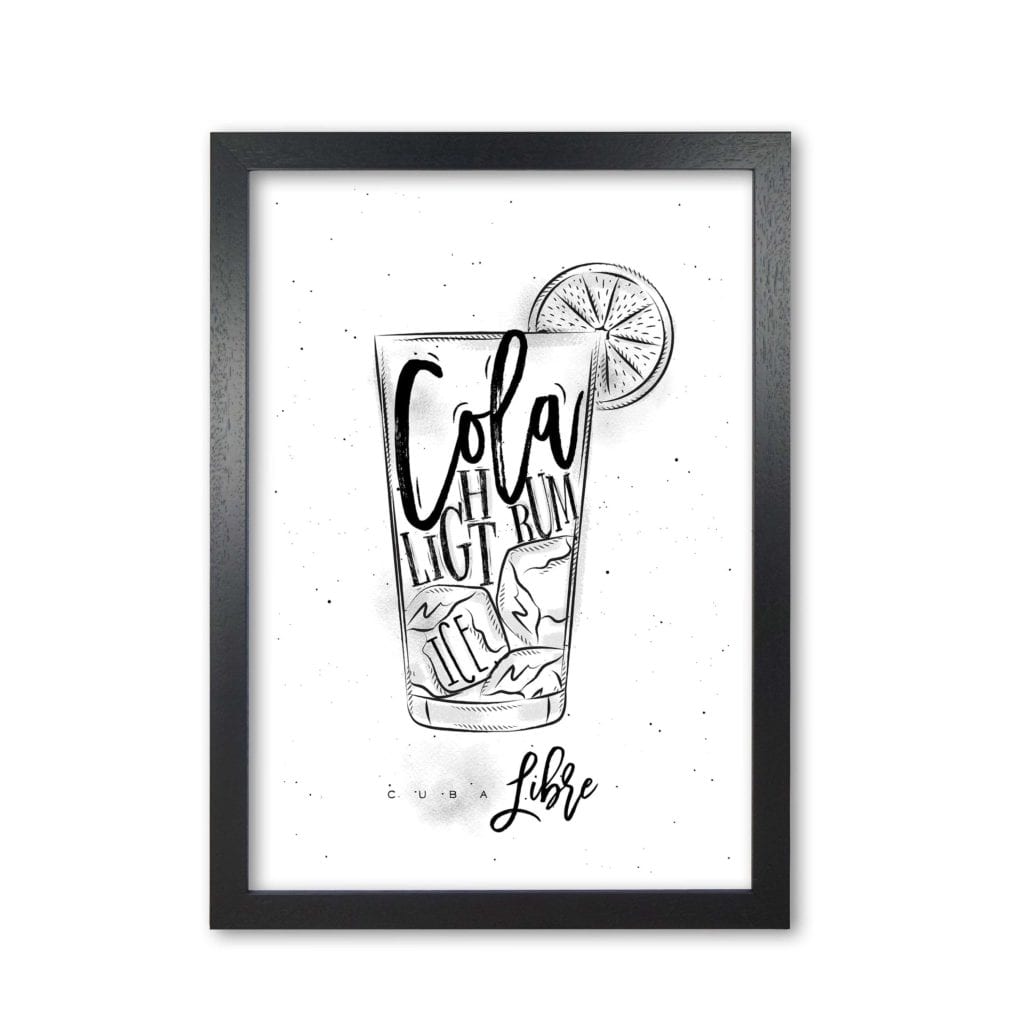 Cuba libre cocktail modern fine art print, framed kitchen wall art