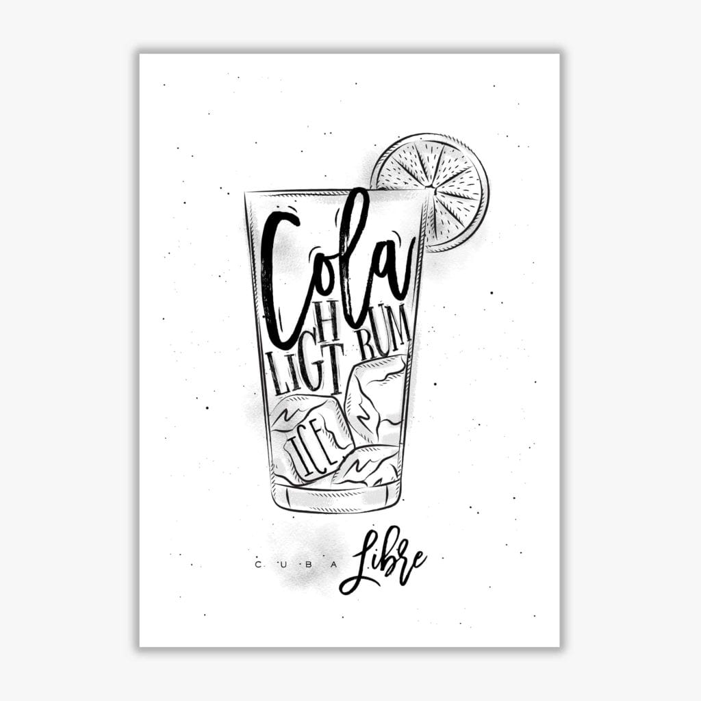 Cuba libre cocktail modern fine art print, framed kitchen wall art