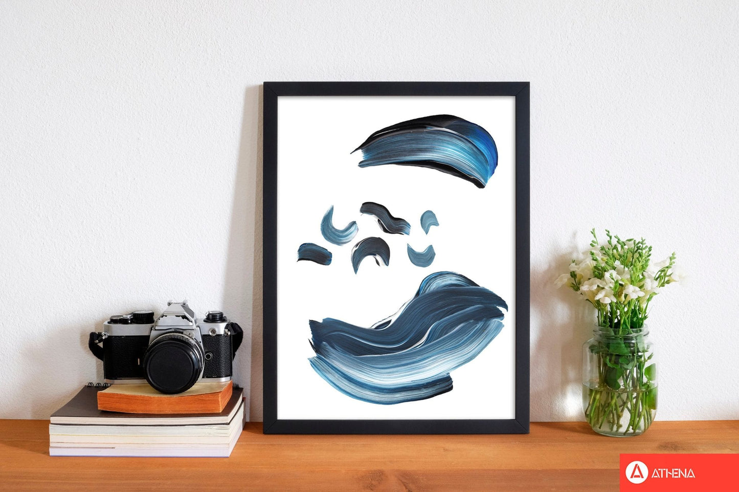 Dark blue and grey abstract paint strokes modern fine art print
