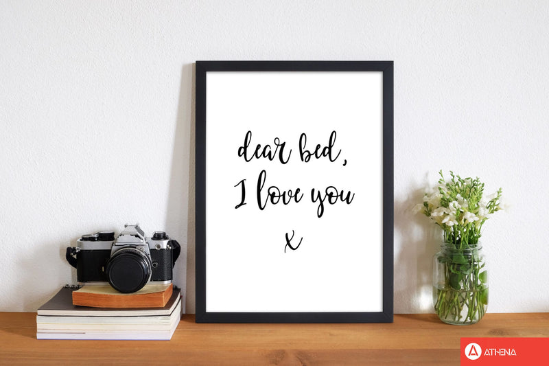 Dear bed, i love you modern fine art print, framed typography wall art
