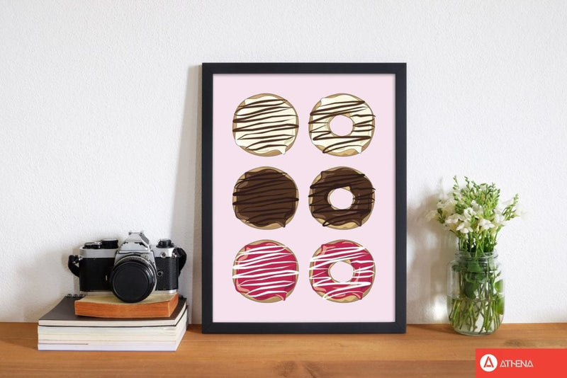 Donuts pink modern fine art print, framed kitchen wall art