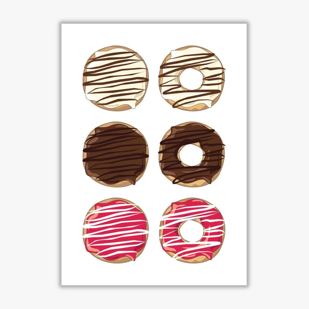 Donuts white modern fine art print, framed kitchen wall art