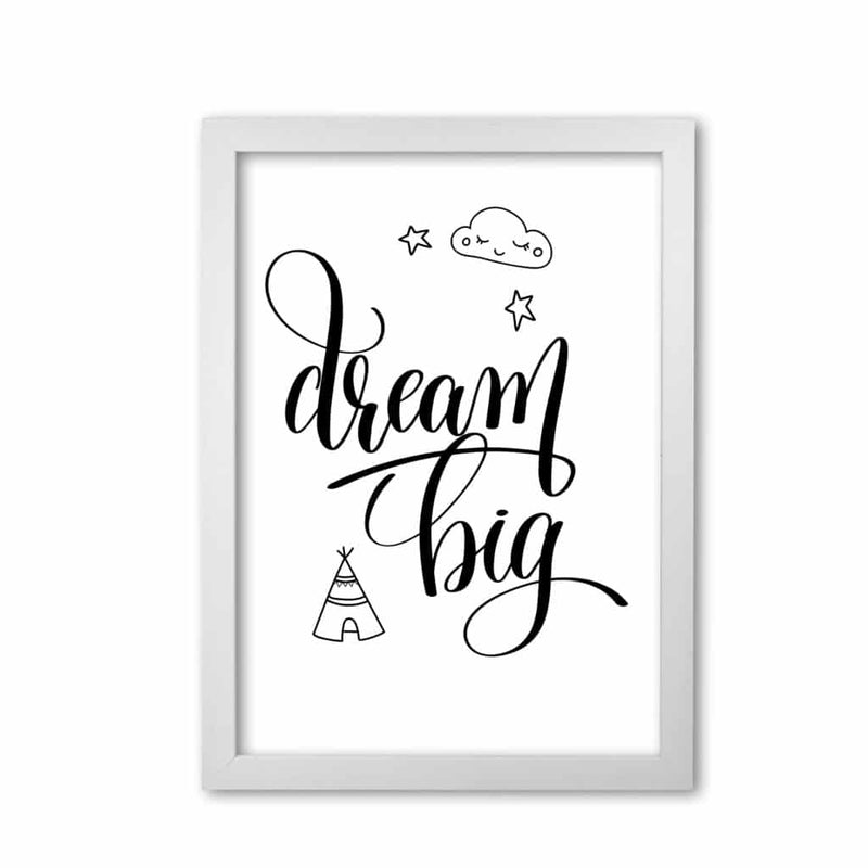 Dream big black modern fine art print, framed childrens nursey wall art poster