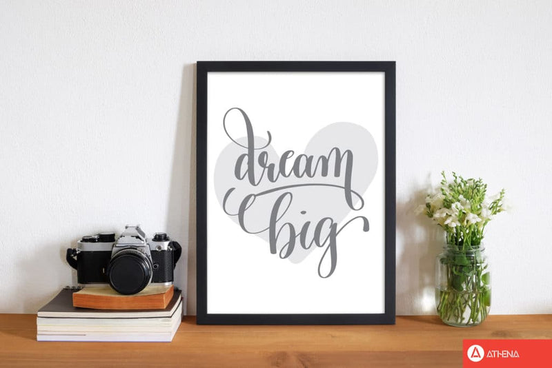 Dream big grey heart modern fine art print, framed childrens nursey wall art poster