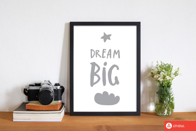 Dream big grey modern fine art print, framed typography wall art