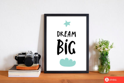 Dream big mint cloud modern fine art print, framed typography wall art