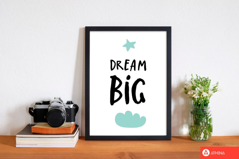 Dream big mint cloud modern fine art print, framed typography wall art