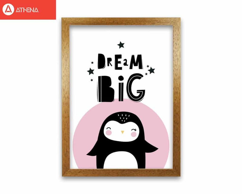 Dream big penguin modern fine art print, framed childrens nursey wall art poster