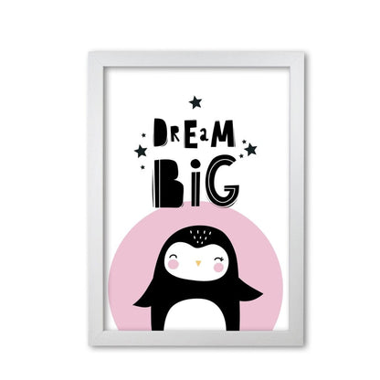 Dream big penguin modern fine art print, framed childrens nursey wall art poster