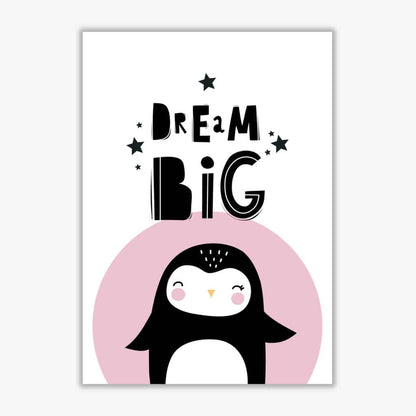 Dream big penguin modern fine art print, framed childrens nursey wall art poster