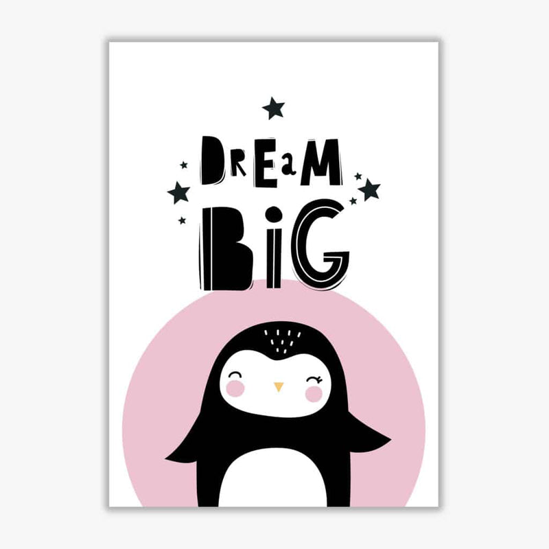 Dream big penguin modern fine art print, framed childrens nursey wall art poster