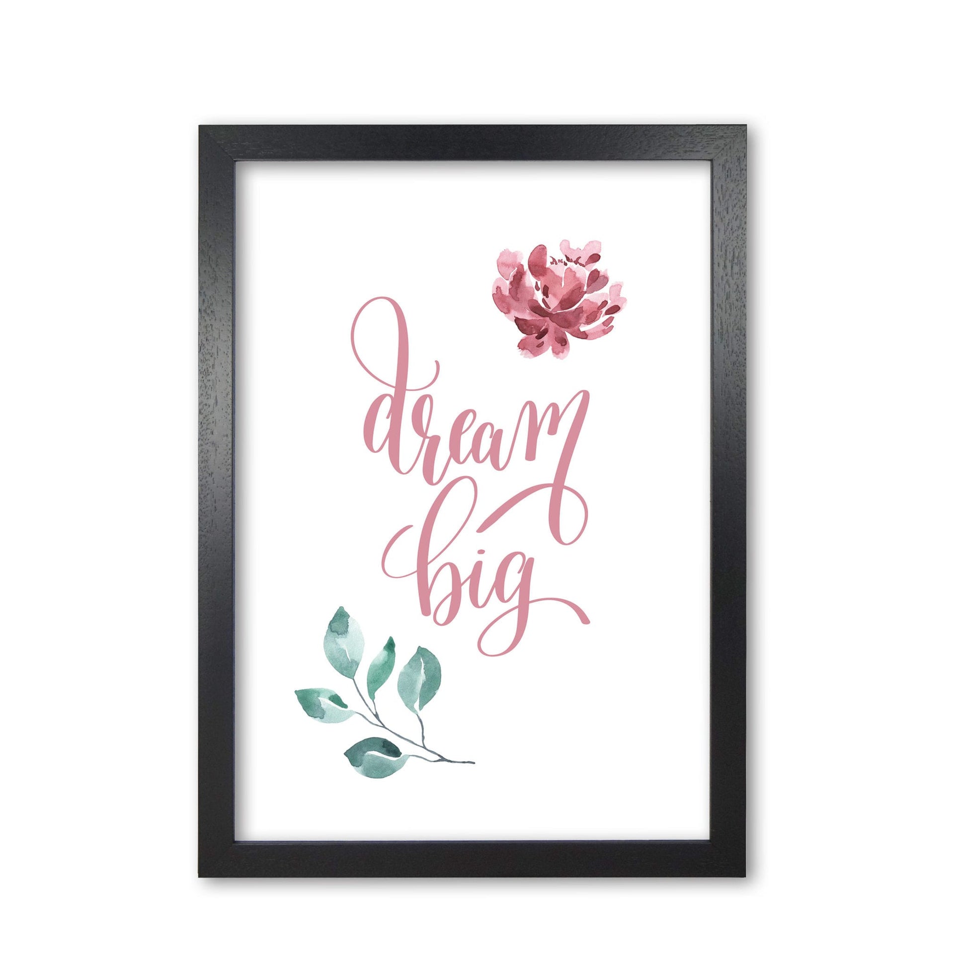 Dream big pink floral modern fine art print, framed typography wall art