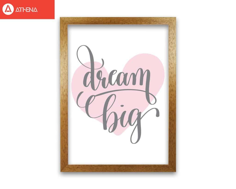 Dream big pink heart modern fine art print, framed childrens nursey wall art poster