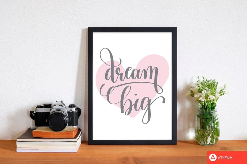 Dream big pink heart modern fine art print, framed childrens nursey wall art poster