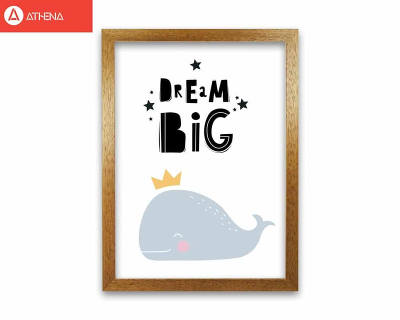 Dream big whale modern fine art print, framed childrens nursey wall art poster