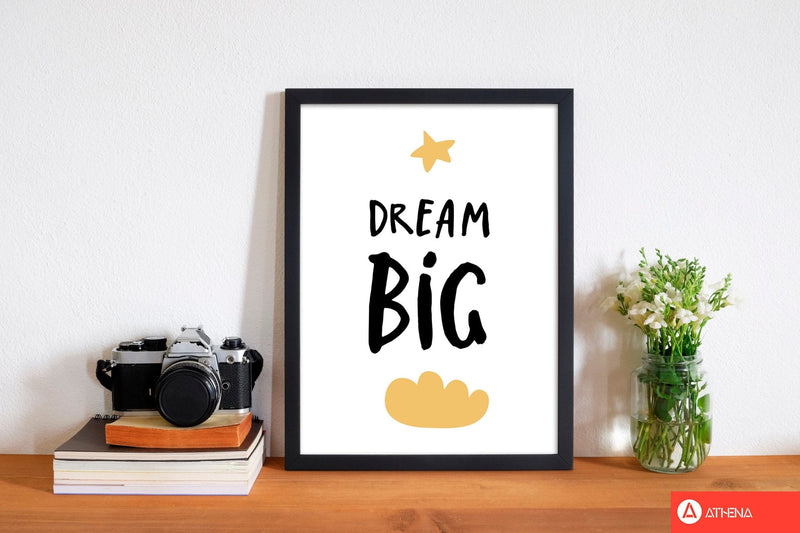 Dream big yellow cloud modern fine art print, framed typography wall art