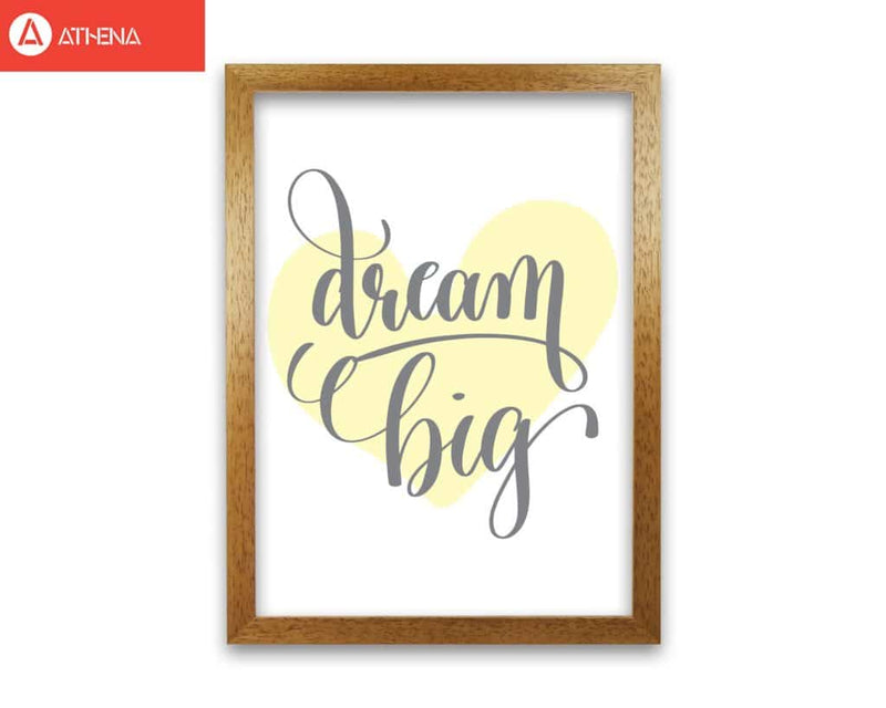 Dream big yellow heart modern fine art print, framed childrens nursey wall art poster