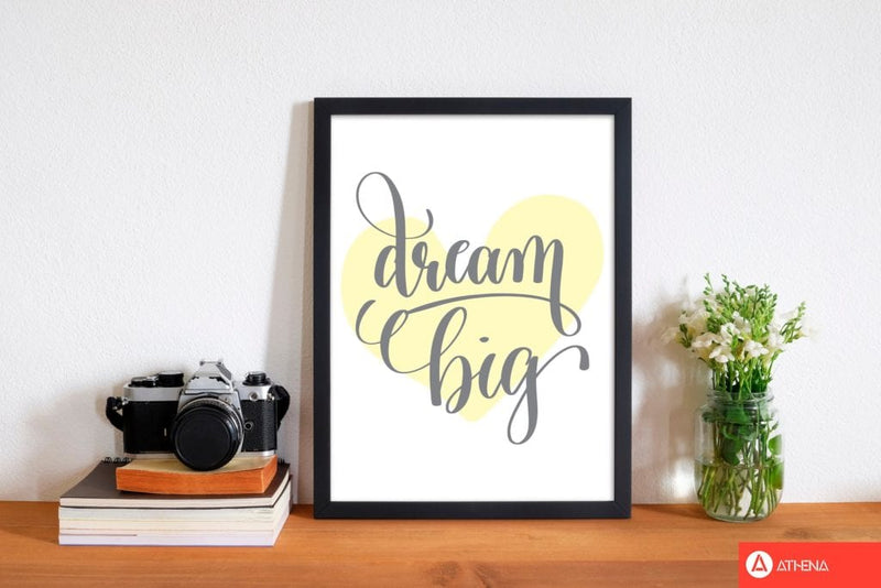 Dream big yellow heart modern fine art print, framed childrens nursey wall art poster