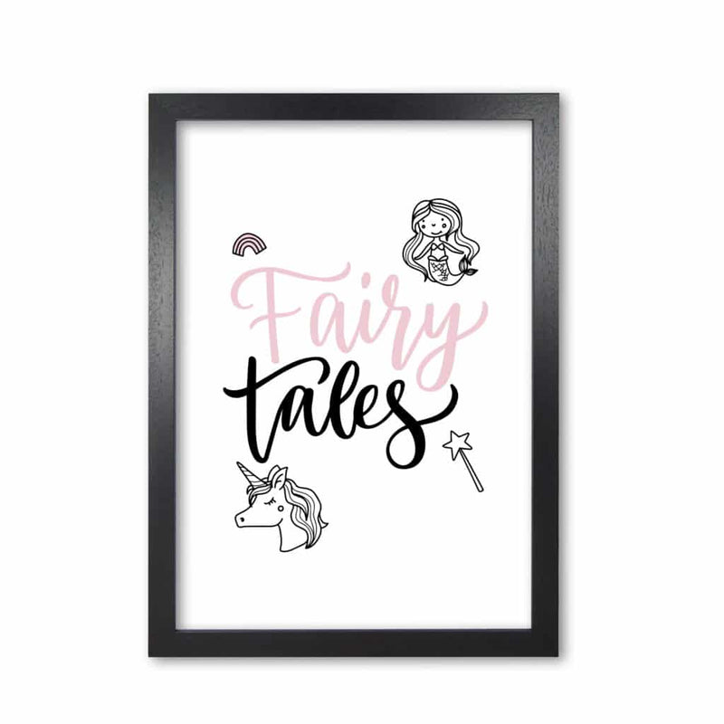 Fairy tales black and pink modern fine art print, framed childrens nursey wall art poster