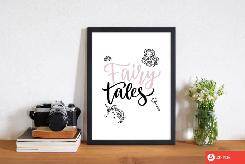Fairy tales black and pink modern fine art print, framed childrens nursey wall art poster
