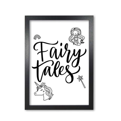 Fairy tales black modern fine art print, framed childrens nursey wall art poster