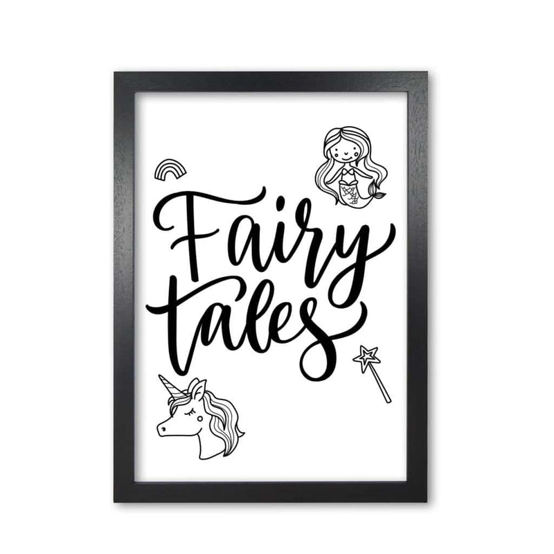 Fairy tales black modern fine art print, framed childrens nursey wall art poster