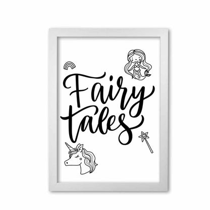 Fairy tales black modern fine art print, framed childrens nursey wall art poster