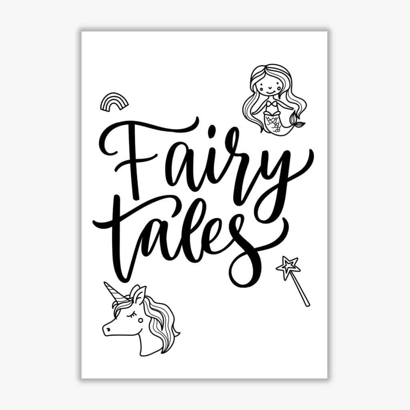 Fairy tales black modern fine art print, framed childrens nursey wall art poster