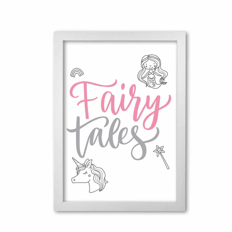 Fairy tales pink and grey modern fine art print, framed childrens nursey wall art poster