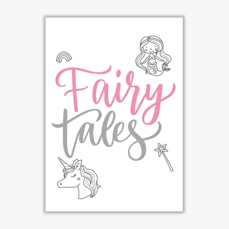 Fairy tales pink and grey modern fine art print, framed childrens nursey wall art poster