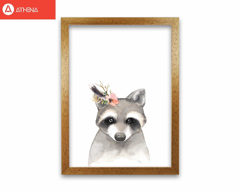 Forest friends, floral cute raccoon modern fine art print