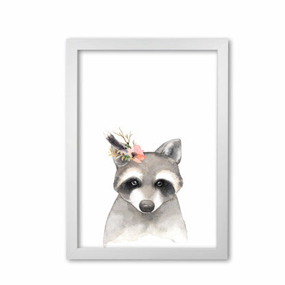 Forest friends, floral cute raccoon modern fine art print