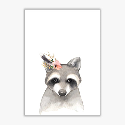 Forest friends, floral cute raccoon modern fine art print