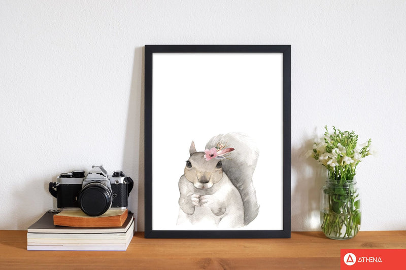 Forest friends, floral cute squirrel modern fine art print