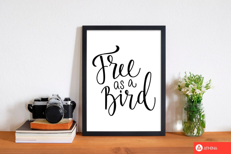 Free as a bird modern fine art print, framed typography wall art