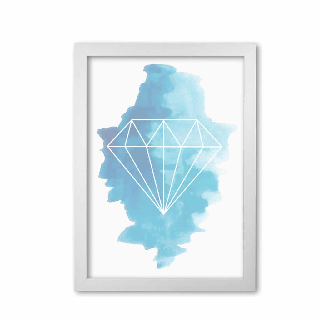 Geo diamond blue watercolour modern fine art print