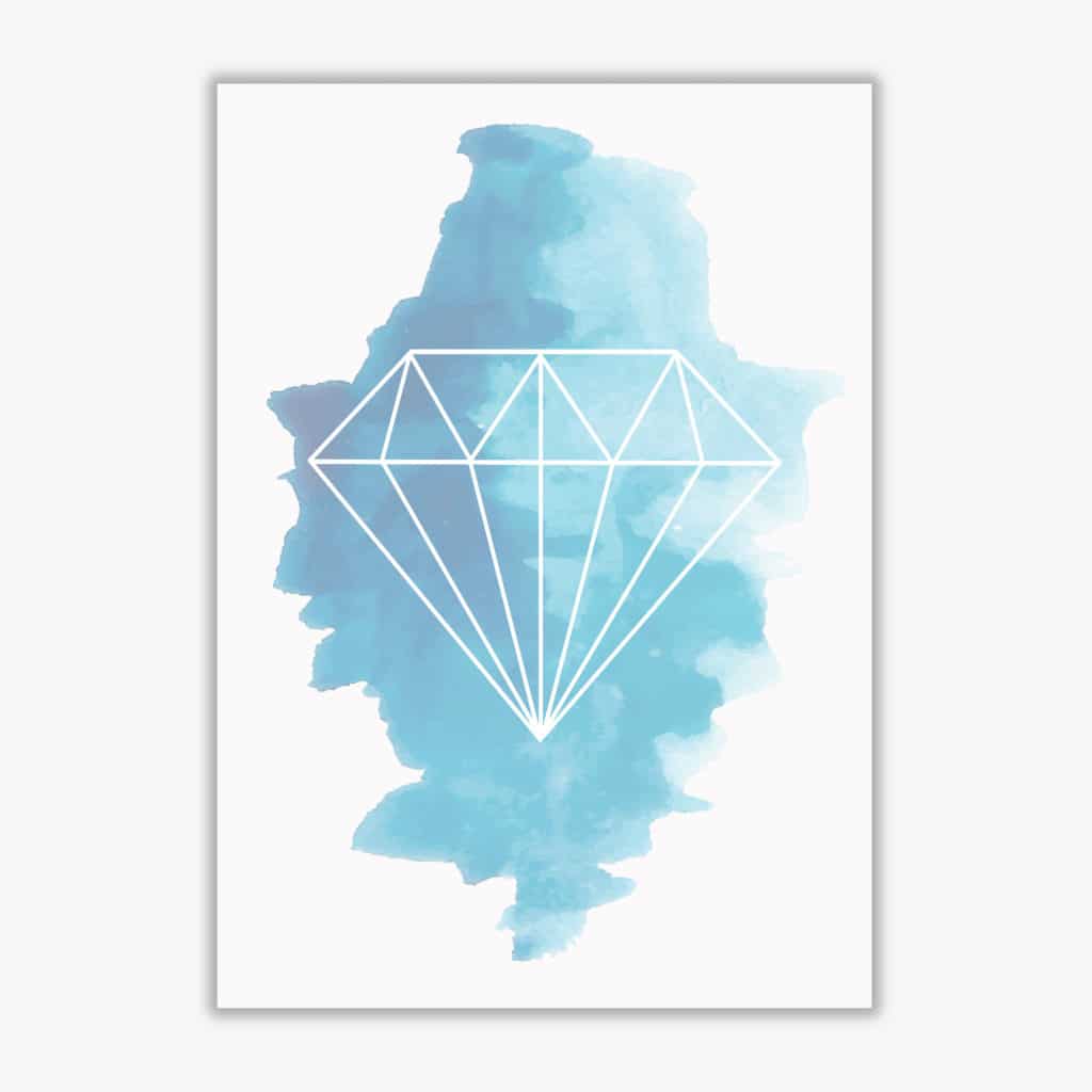 Geo diamond blue watercolour modern fine art print