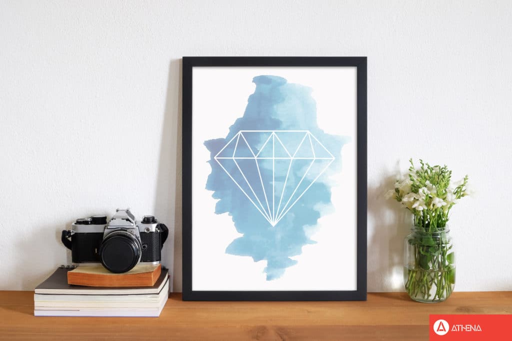 Geo diamond blue watercolour modern fine art print