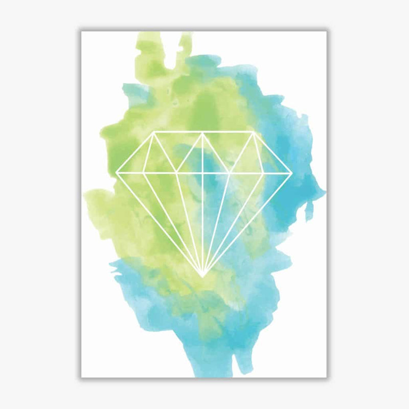 Geo diamond turquoise multi watercolour modern fine art print
