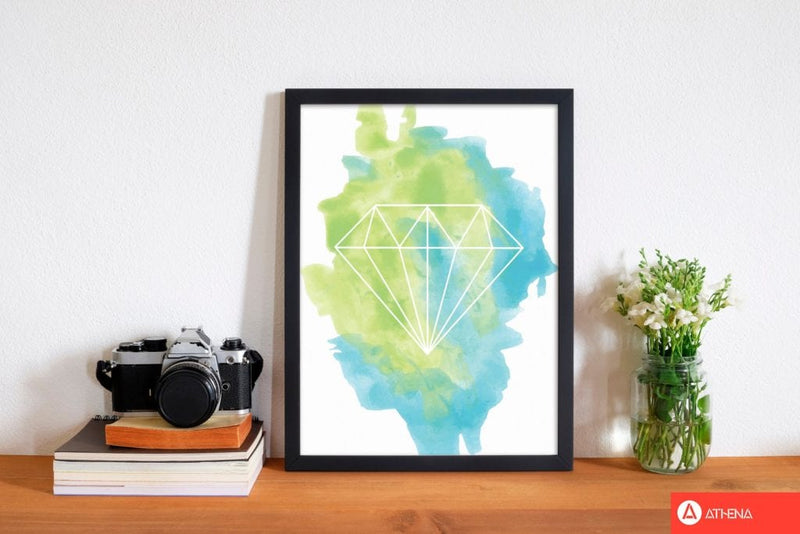 Geo diamond turquoise multi watercolour modern fine art print