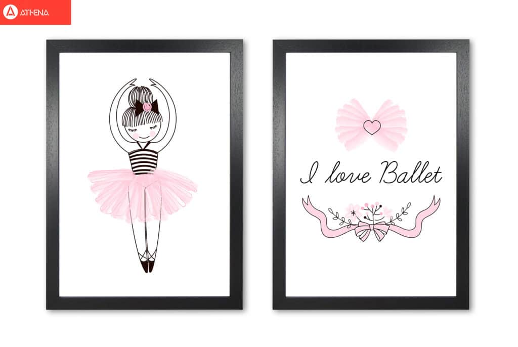 Girl&#39;s ballerina drawing multi set fine art illustration wall art poster print | framed or print only | free shipping