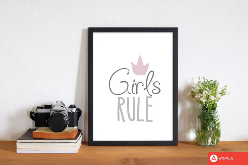 Girls rule modern fine art print, framed childrens nursey wall art poster