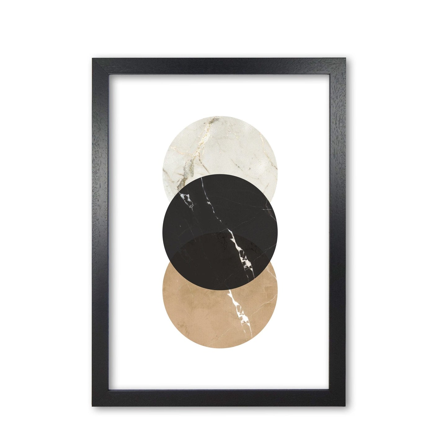 Gold, beige and black marble abstract circles modern fine art print