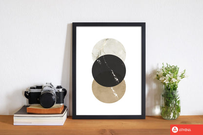 Gold, beige and black marble abstract circles modern fine art print