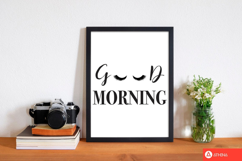 Good morning lashes modern fine art print, framed typography wall art